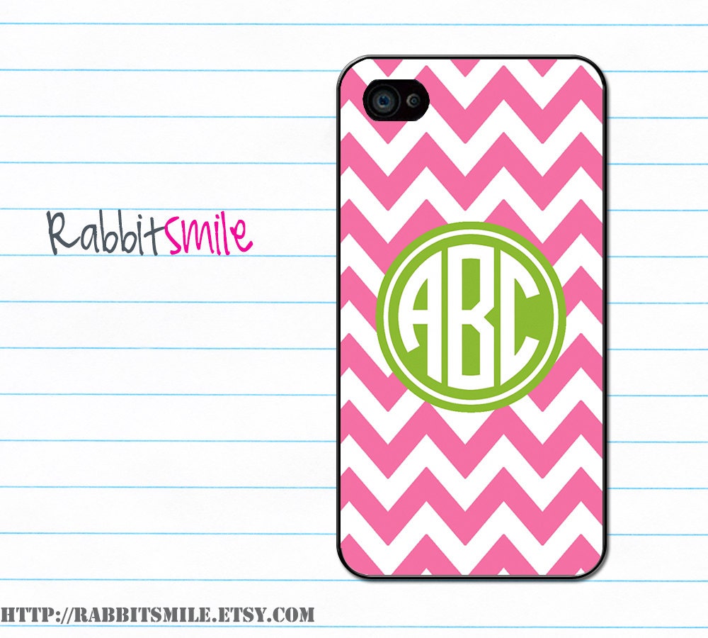 Monogrammed Chevron iPhone 4 iPhone 5 Case , Personalized Hot Pink Lime Green iPhone 5 case, Monogram Zig Zag iPhone 4s Cover. Custom Cases