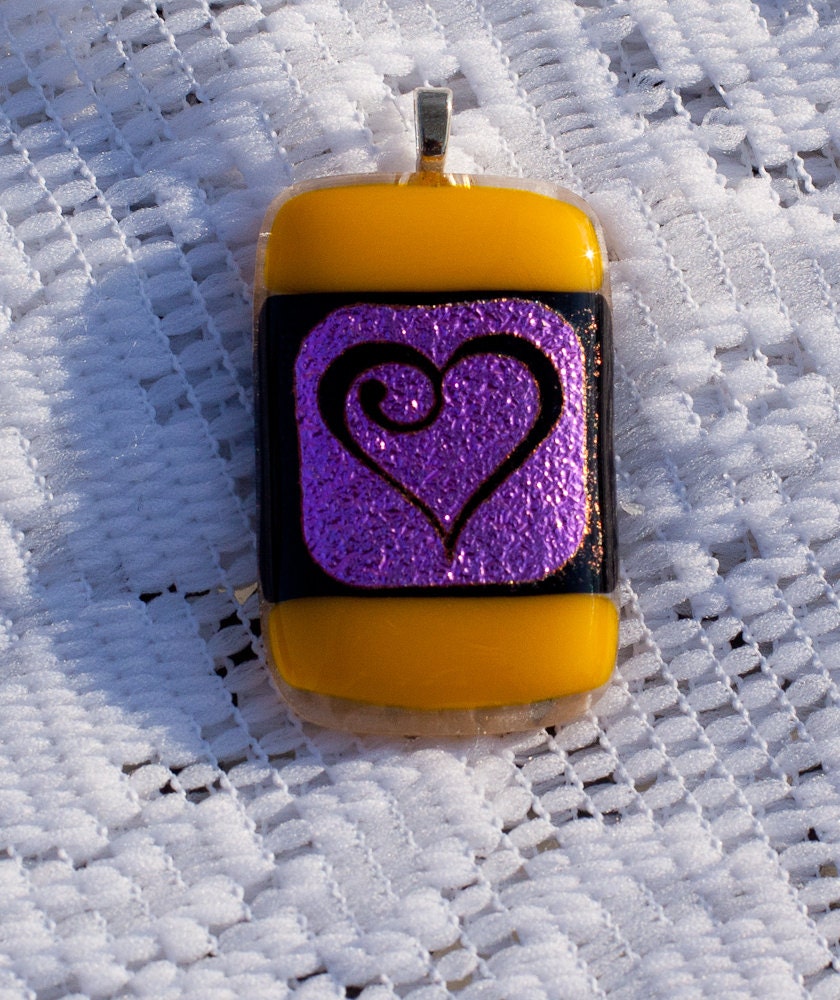Yellow & Purple Fused Glass Pendant