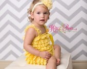 Petti Romper n Headband Set-Romper-Petti Lace Romper-Baby Lace Romper-Yellow  Romper-Baby Girl Lace outfit-Baby Lace Romper-Birthday Outfit