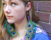 Vibrancy- Long, Dangle Peacock Feather Sword Earrings- Cruelty Free- Handmade