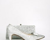 ON SALE Vintage Silver Pumps and Matching Clutch 1960s
