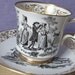 Antique English tea cup and saucer set, vintage Royal Chelsea bone china tea set, black gold white tea cup, Irish artist