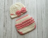 Newborn Bows and Ruffles Hat and Diaper Cover set, photo prop, Made-to-Order