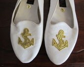 Vintage Anchor Flats / 80s White Nautical Skimmers / Size 7.5