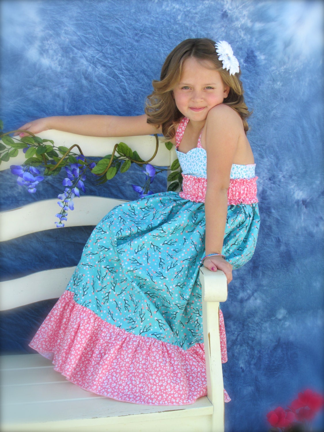Girls Maxi Dress Cherry Blossoms size 1t, 2t, 3t, 4t, 5t, 6