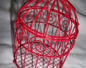 Red Metal Scroll Small Bird Cage with Hinged Top