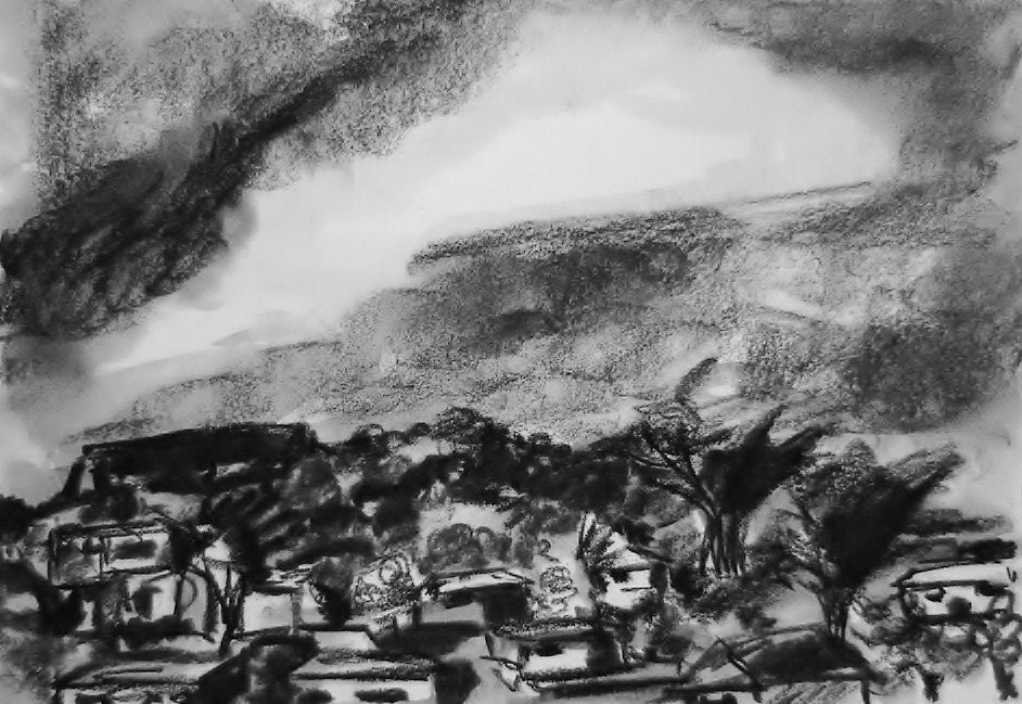 Art - Cloudy Sky - Landscape - Limited Edition Glicee Print From Original Charcoal Drawing