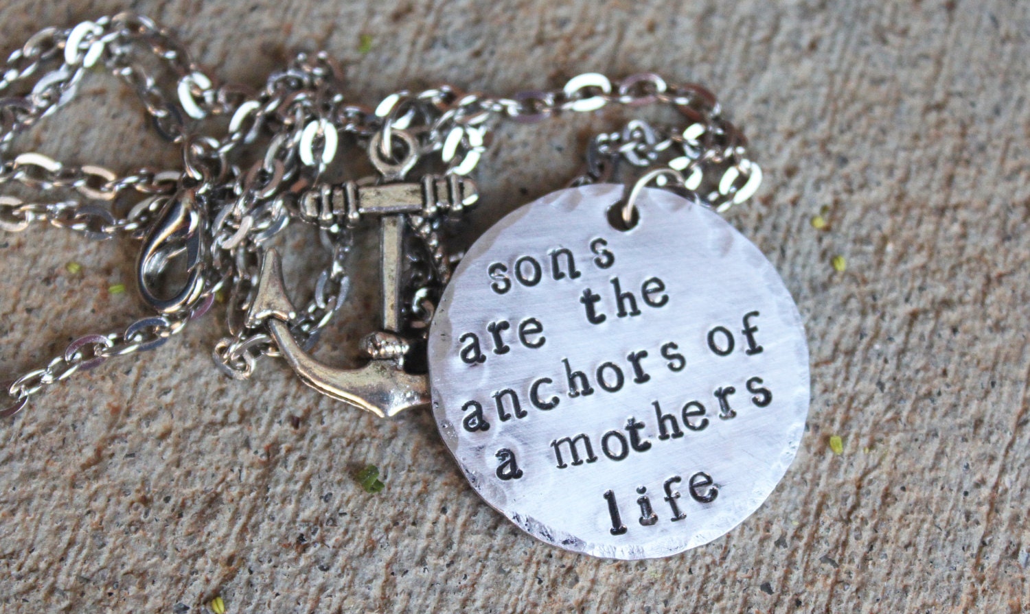 Personalized Jewelry - Hand Stamped Jewelry-- sons are the anchors of a mothers life Necklace-