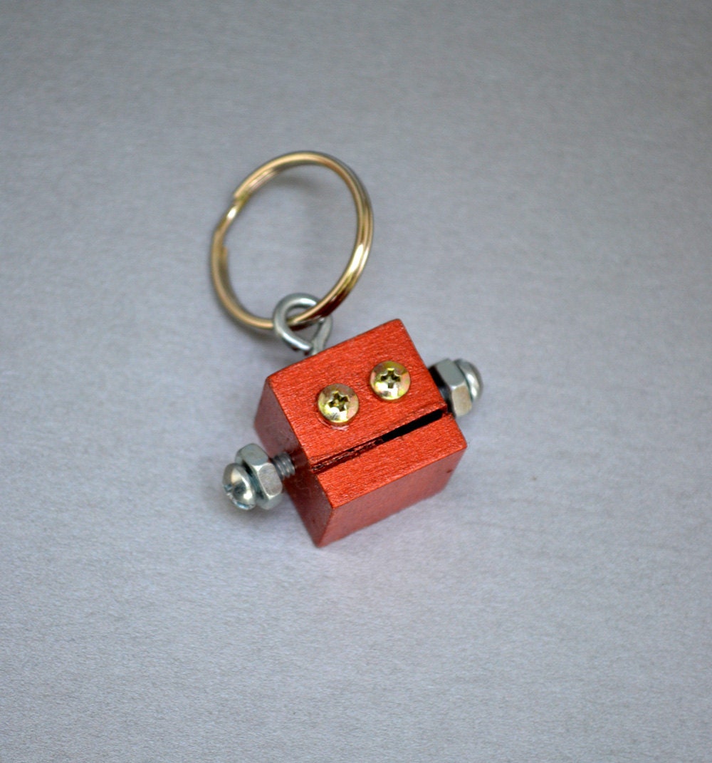 Metallic Rust Robot Key Chain, Functional Art