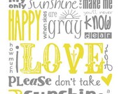 You Are My Sunshine Subway Art Digital PRINTABLE 8x10 JPEG File Multiple Colors Available
