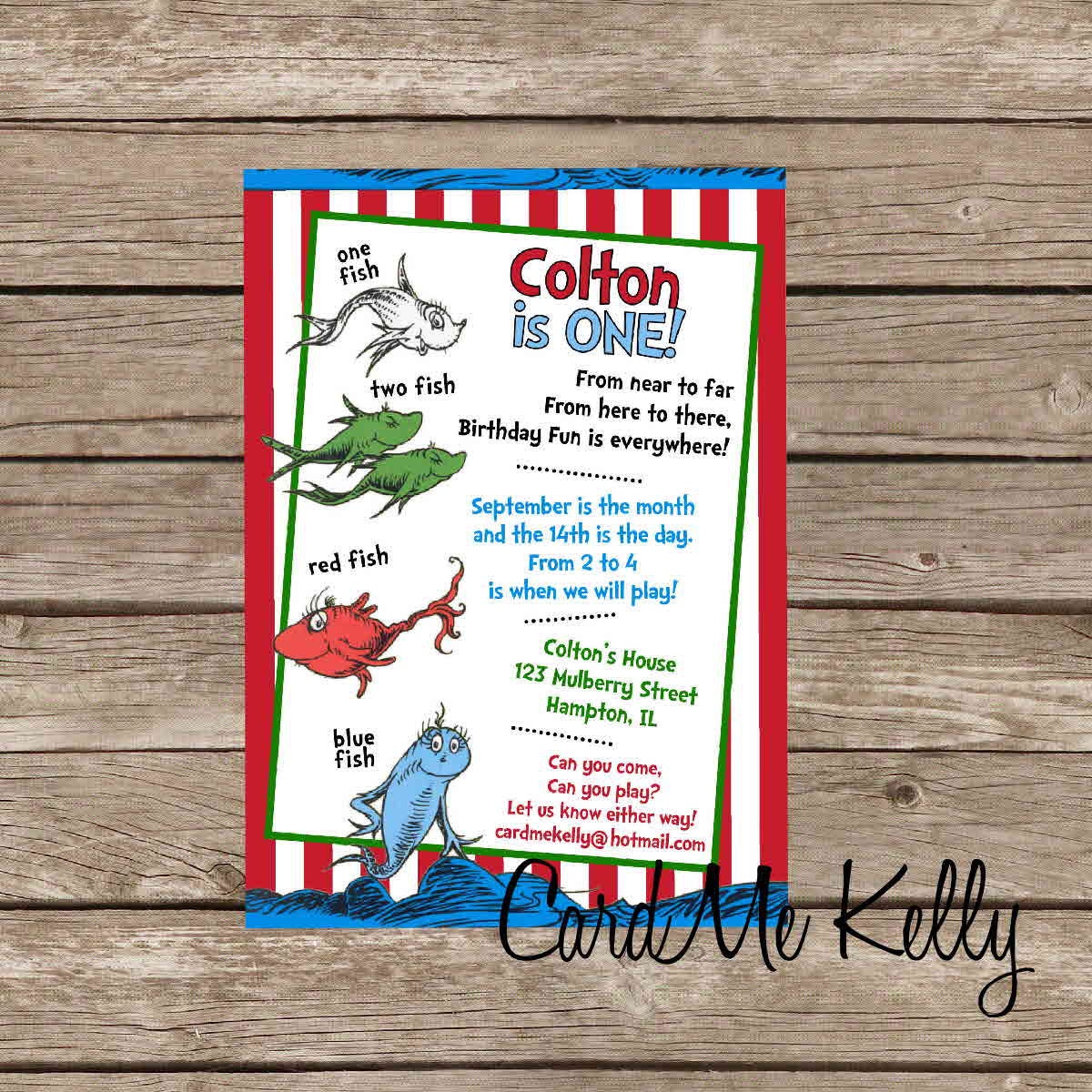 Printable White or Yellow Dr. Seuss One Fish Two Fish 1 Fish 2 Fish Red Fish Blue Fish Inspired Birthday Invitation- Digital File