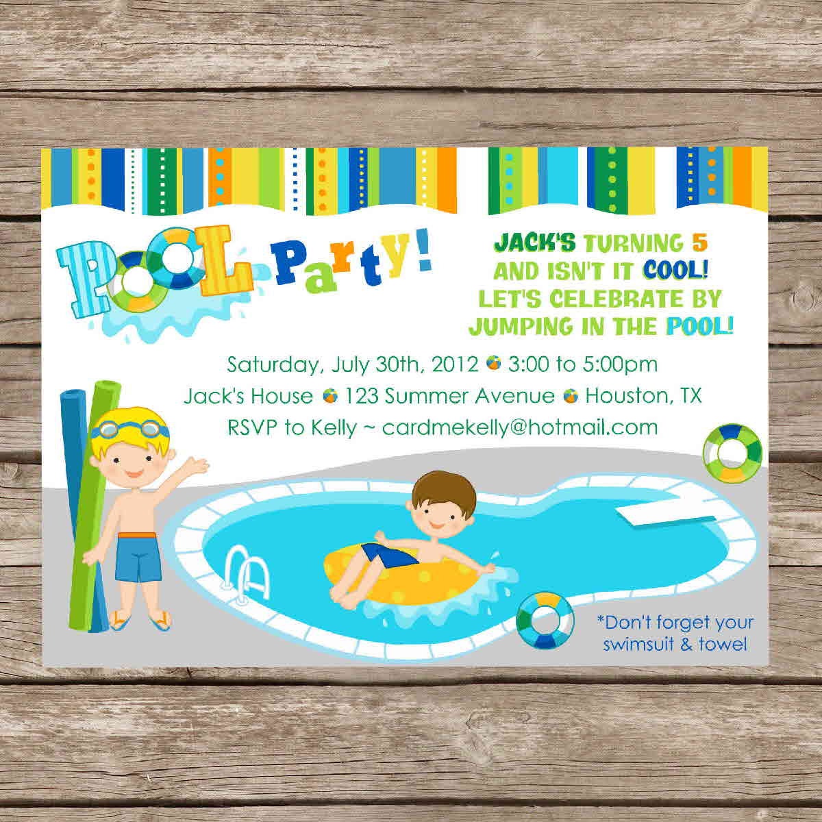 Printable Boy or Girl or Both Pool Party Swimming Birthday Water Invitation - Digital File