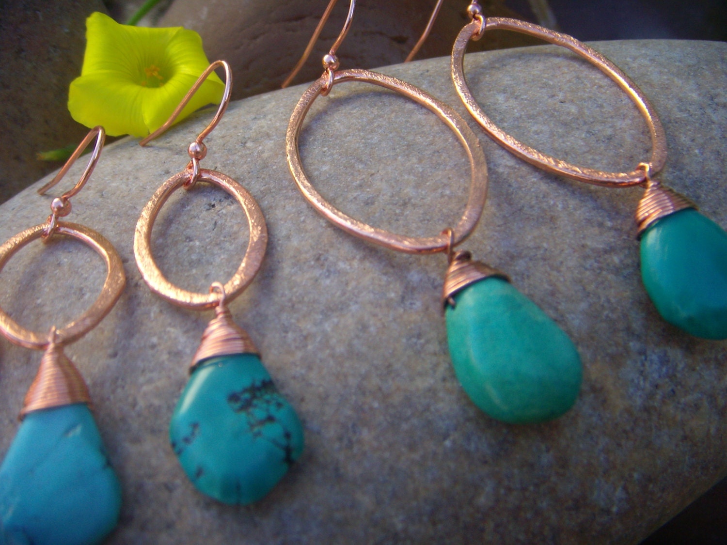 Copper Turquoise Earrings  - Copper Earrings - December Birthstone - Small Dangle Earrings - Marquise Earrings - Two Sizes