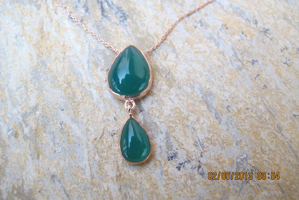 Drop Shaped Chyrsoprase Gold Plated Sterling Silver Necklace