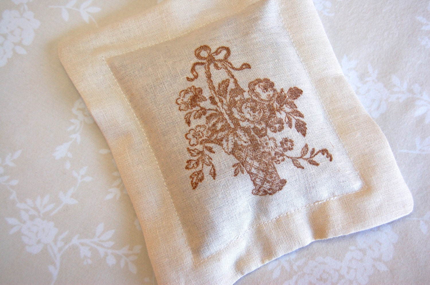 Lavender Sachet, Victorian Floral Basket on Ivory Linen (Gifts under 10 dollars) Fresh Dried Lavender/ Mother's Day Gifts