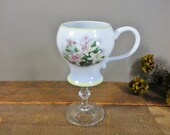 Teacup wine glass / tea cup wine glass / Pretty lily flowers / retro / art deco / upcycled