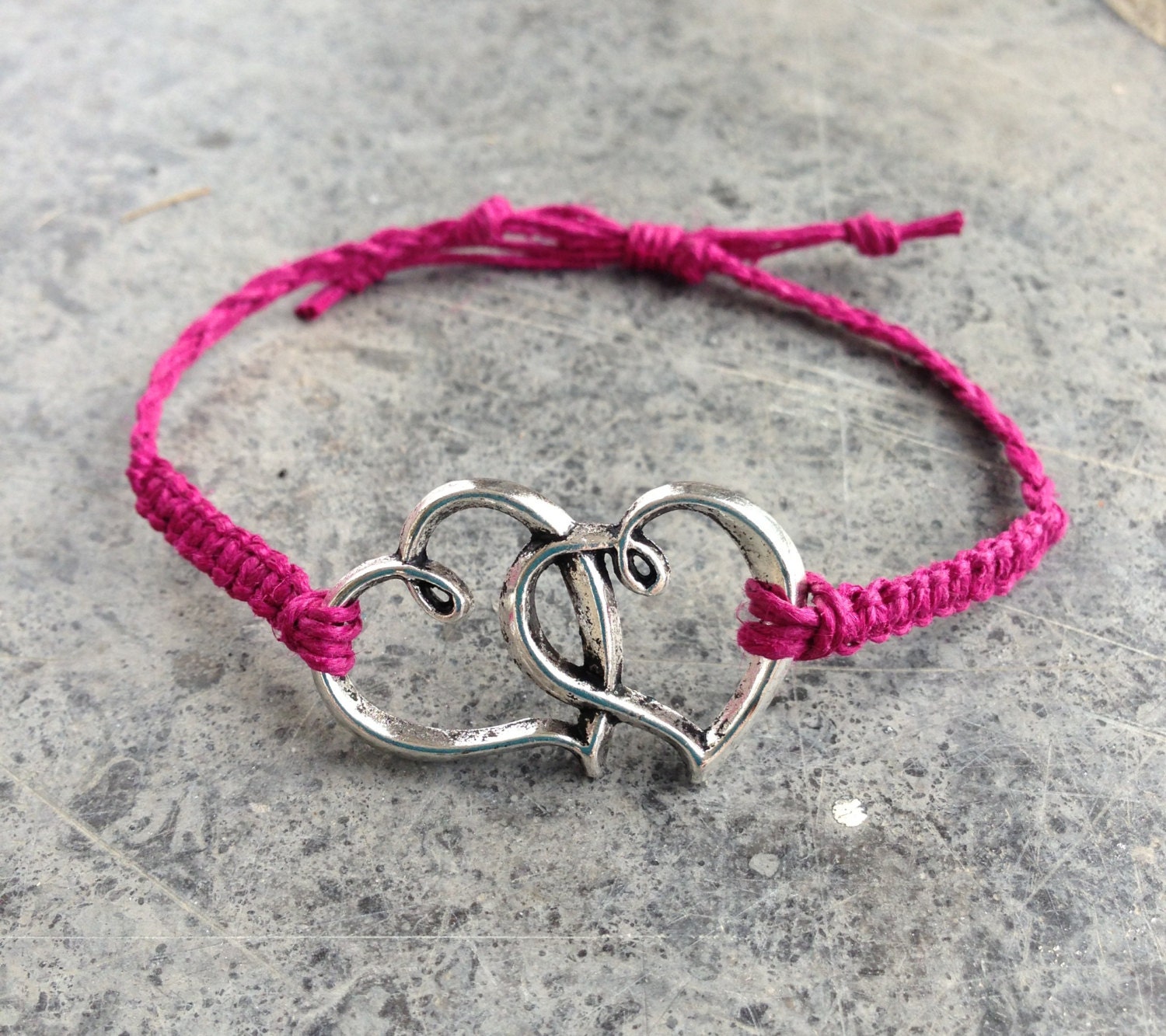 Magenta DOUBLE HEARTS Bracelet Great for VALENTINES Day