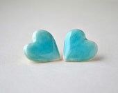 Mint heart post earrings - ceramic post earrings studs - mint pastel heart - mother's day gift Etsy UK