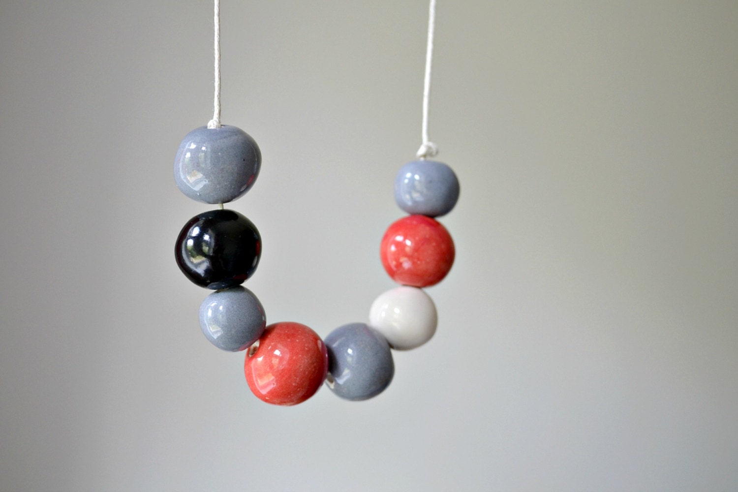 Colorful candy beads - handmade ceramic bead - grey, black, red, white - playful necklace - ceramic jewelry - Etsy UK