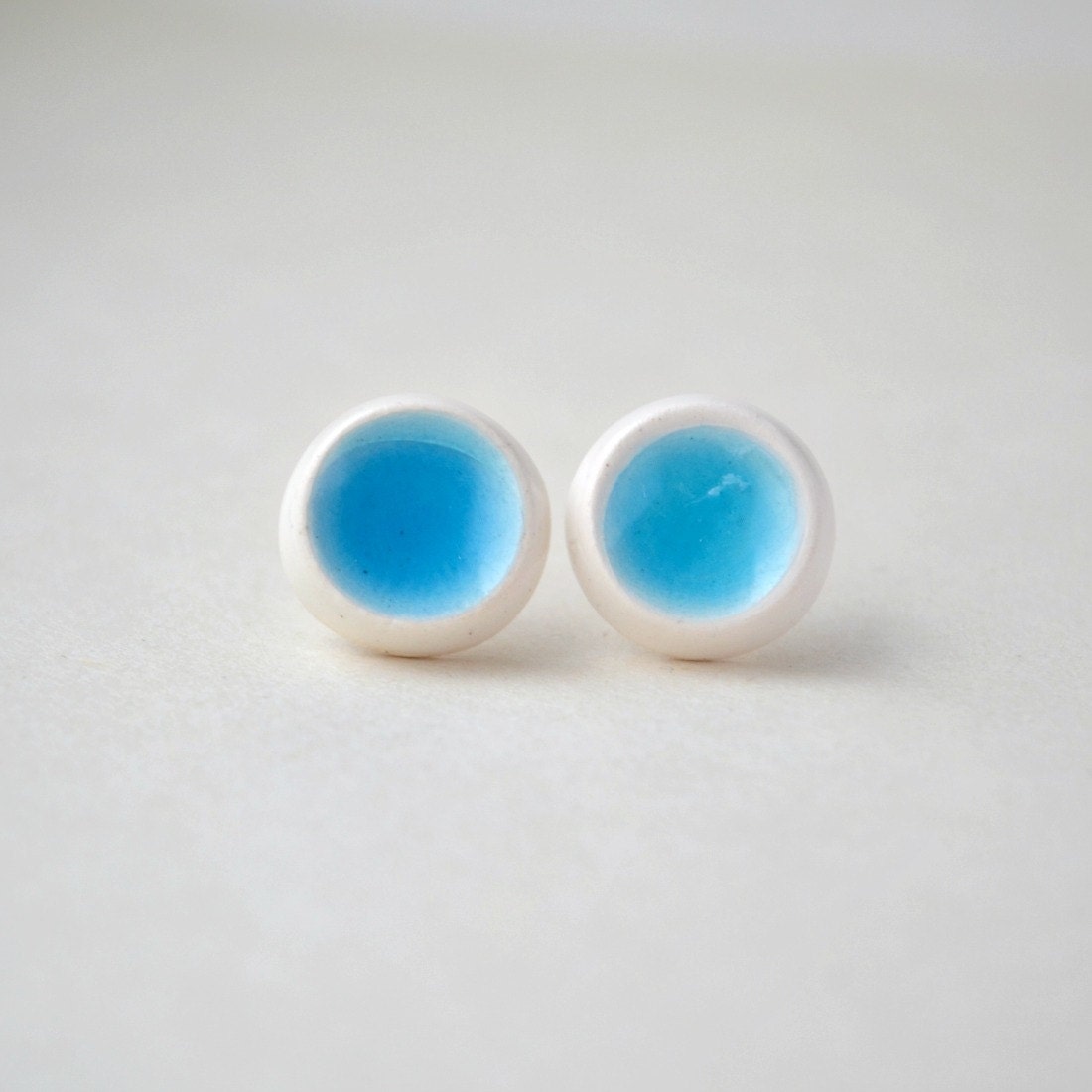 Blue lagoon round post earrings  - Natural Elements ceramic earrings studs posts - blue Etsy UK