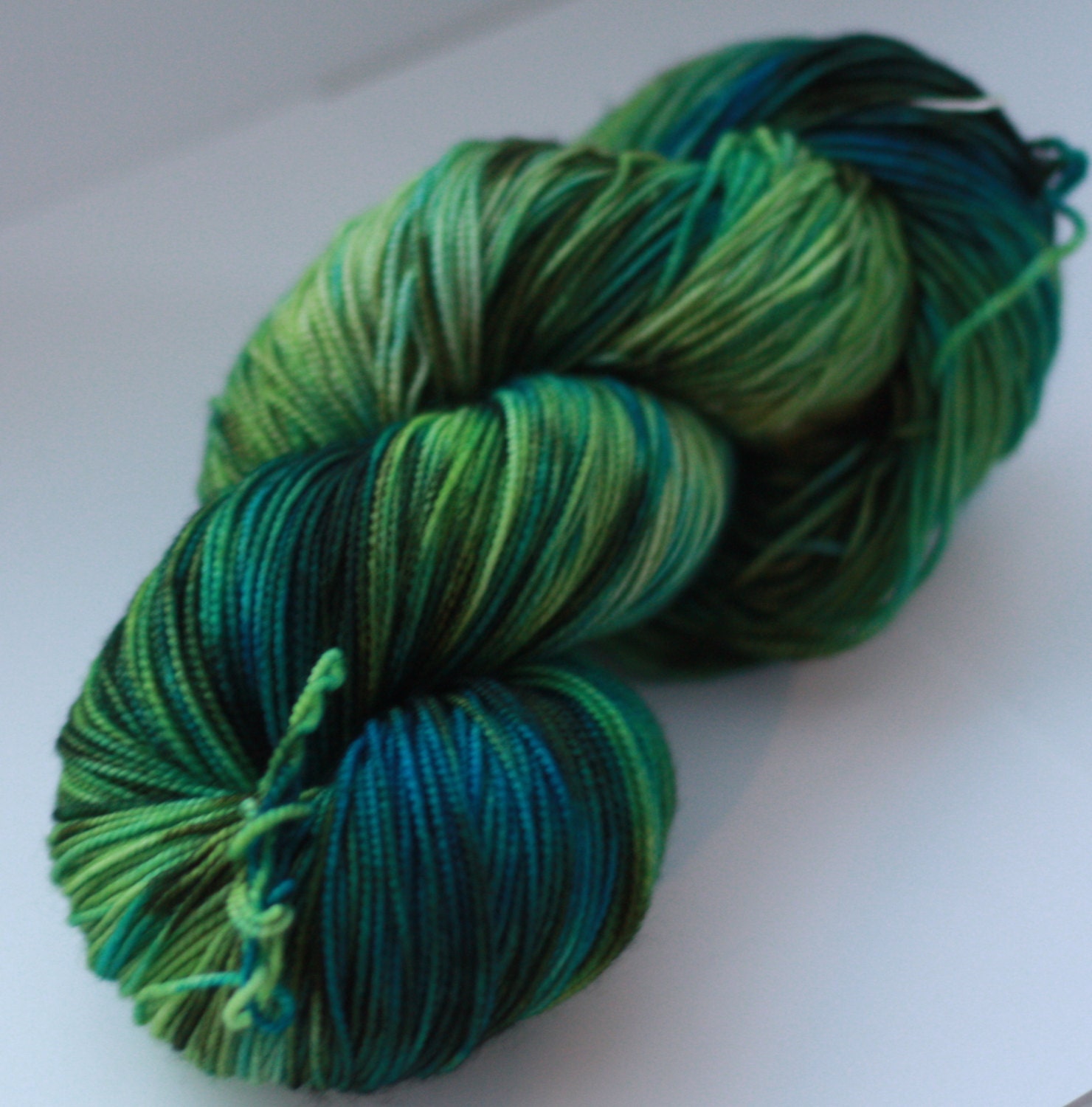 Superwash Merino Sock- 100 grams Color Blues And Greens Hand Dyed Yarn