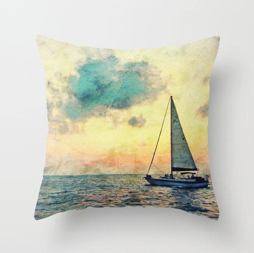Sailing Along polyester Decorative Pillow Cover Sunset on the Ocean Home Decor 16"X16 or 18"X18"