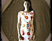 sundress fruit print linen day dress sleeveless 60s style handmade dress
