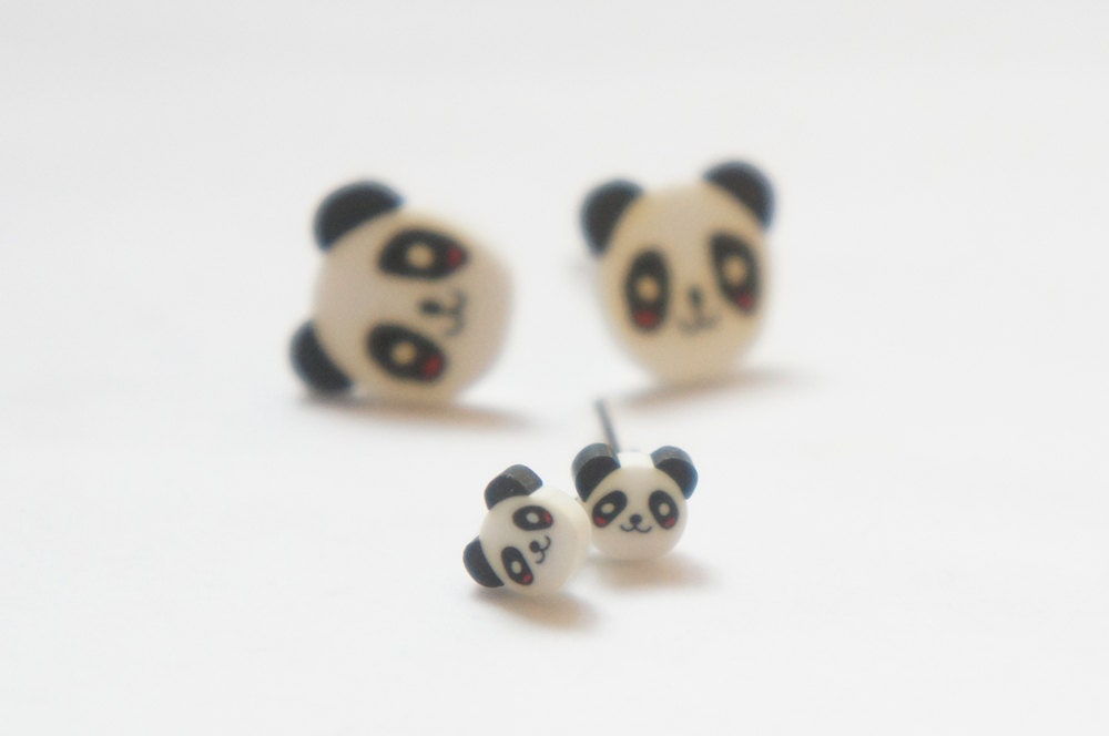 Baby Miniature Panda Post Earrings 4mm
