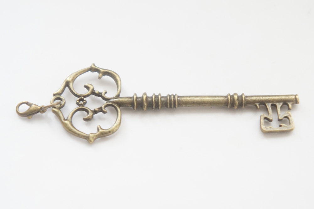 The Gate Key - Antiqued Brass Vintage Style Skeleton Key Zipper Pull Charm - ZP00