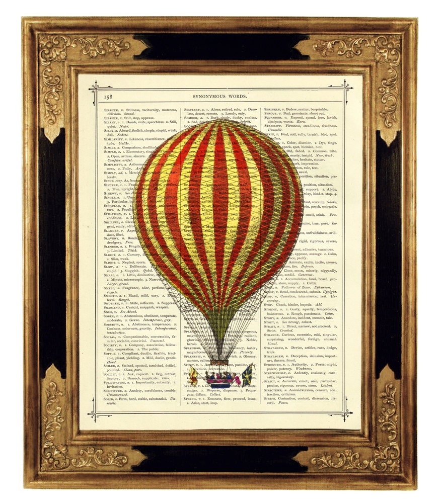 Airship Balloon III - Vintage Victorian Book Page Art Print Steampunk