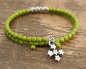 LIME BANGLE WRAP Bracelet with Silver Cross by Cheydrea