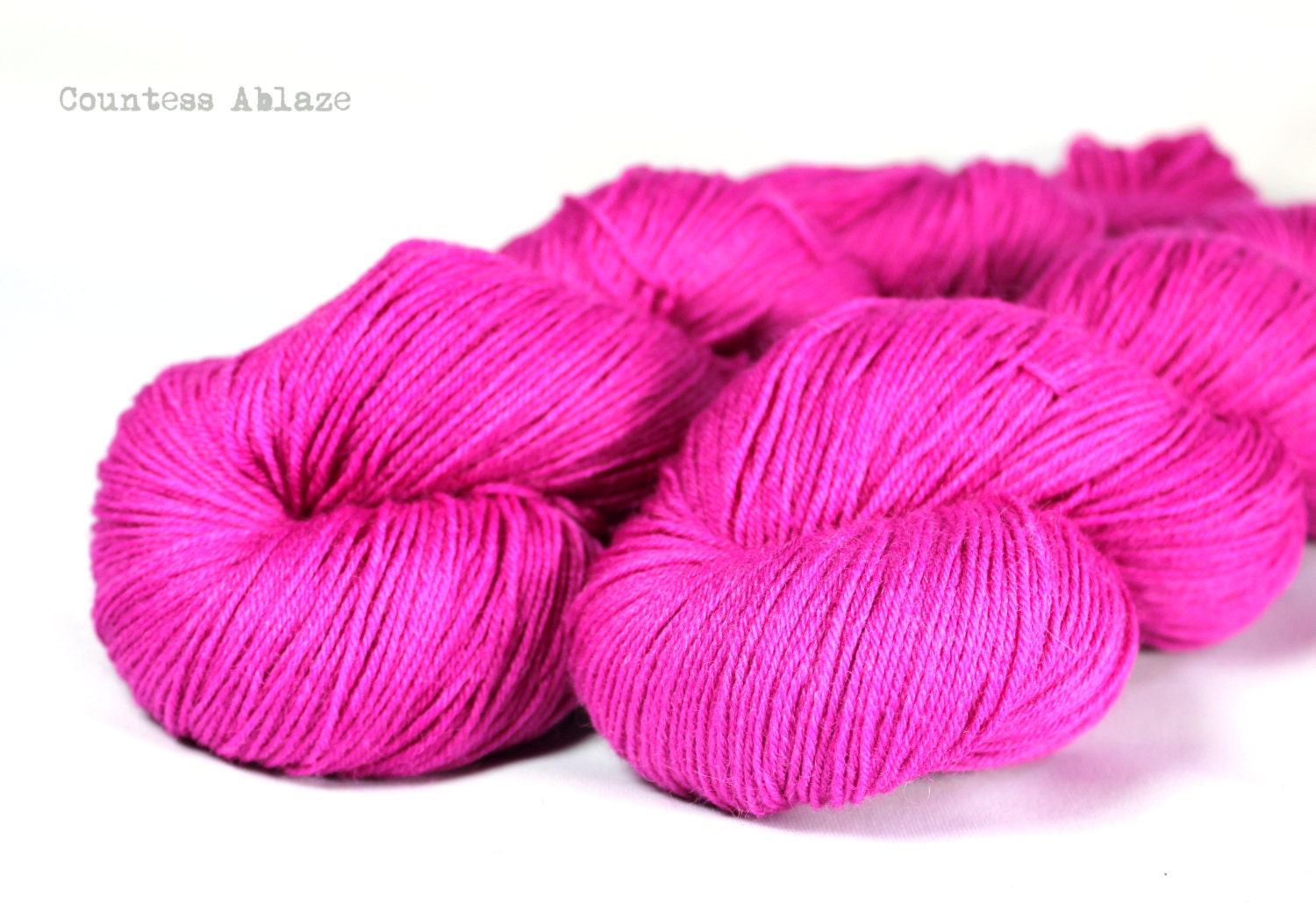 BFL nylon sock yarn - hand dyed hot pink  - British wool - Superwash -  "Tiffany's Lipstick" - UK Seller - Lady Persephone Sock