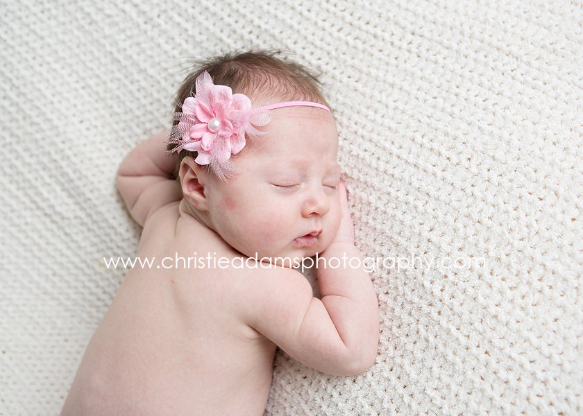 PINK PIZAZZ Petite Flower Shabby Chic Feather Couture Headband infant newborn toddler photography prop