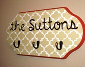 Last Name Wooden Plaque with Hooks- Key Holder- Welcome Sign- 9x19"