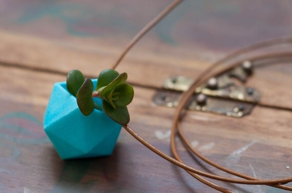 Icosahedron Wearable Planter in Bright Blue