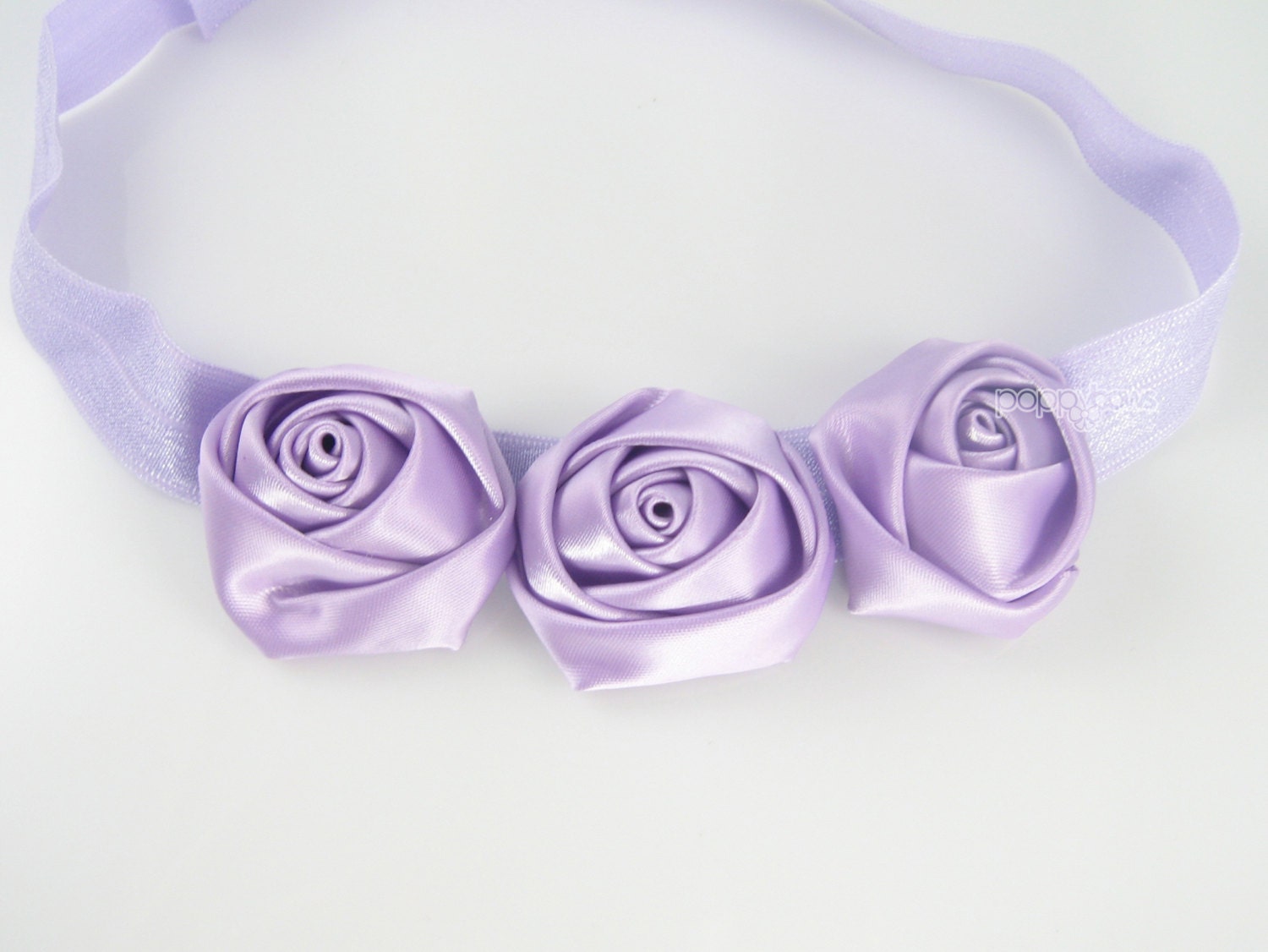 Rosette Baby Headband - 3 Satin Lavender Rosettes In A Row Headband Roses - Newborn Toddler Girl Special Occasion