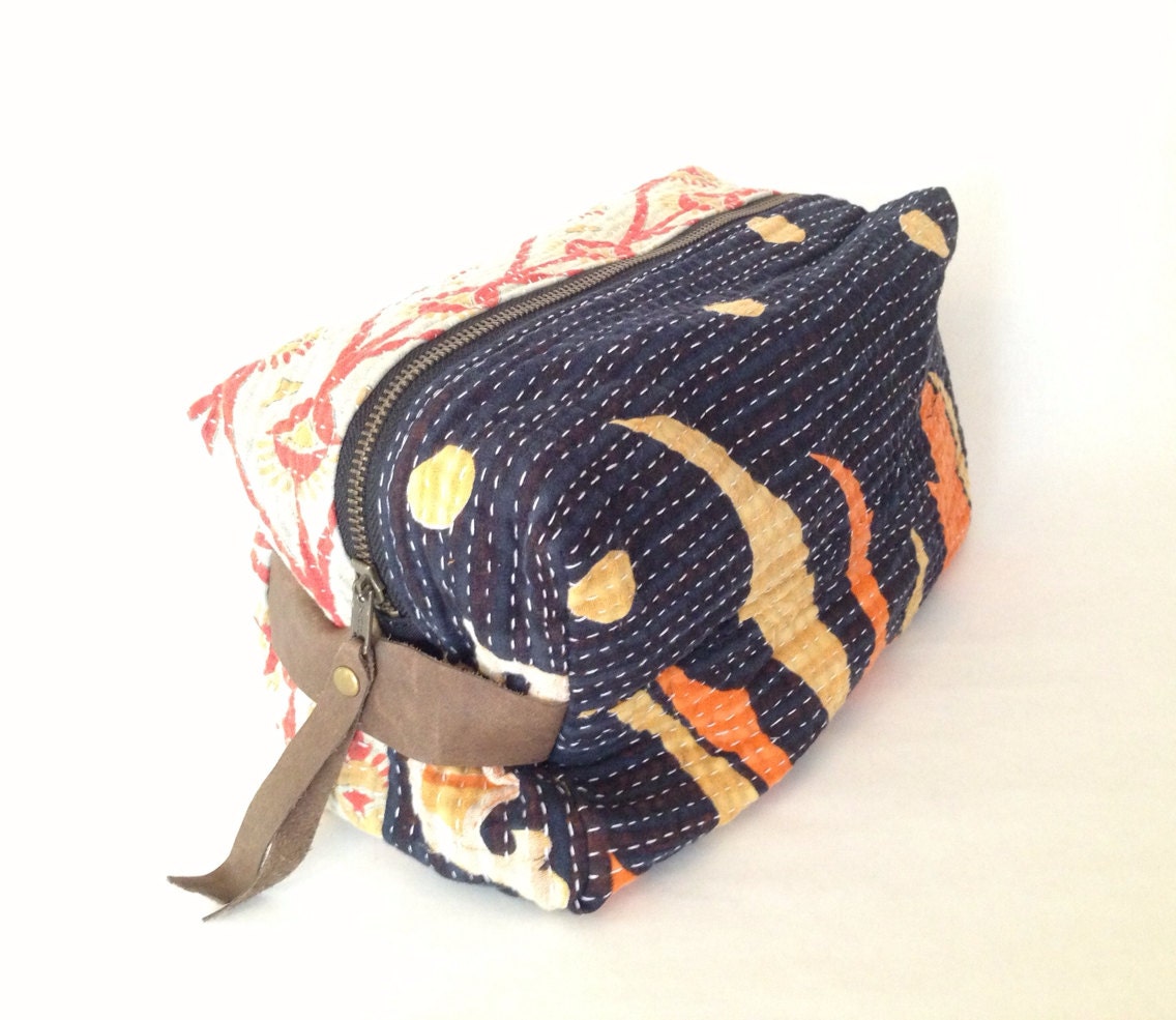 kantha quilt dopp kit cosmetic bag