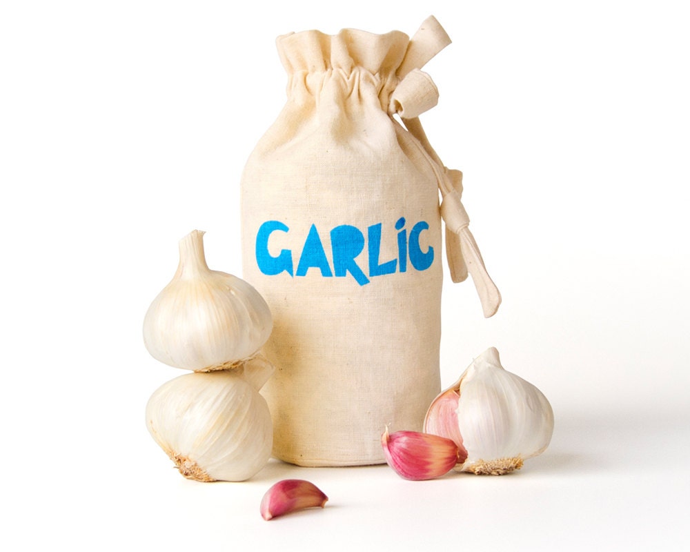 GARLIC: Handmade reusable eco food storage. Kitchenware house accessories. Hemp organic cotton farmers market tote. Extra Small Size 0