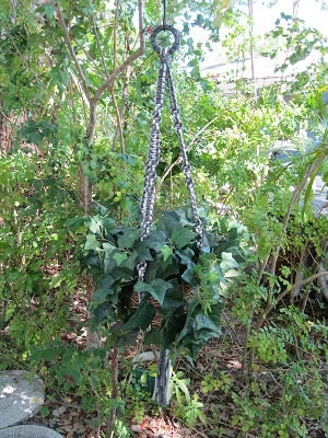 Gray Black Variegated Light Gray 48 Inch No Beads Macrame Plant Hanger