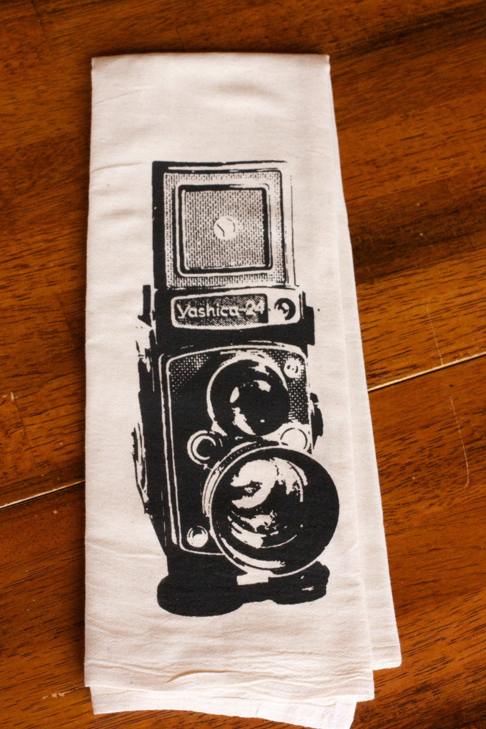 Tea Towel - Hand Printed Organic Flour Sack - Camera