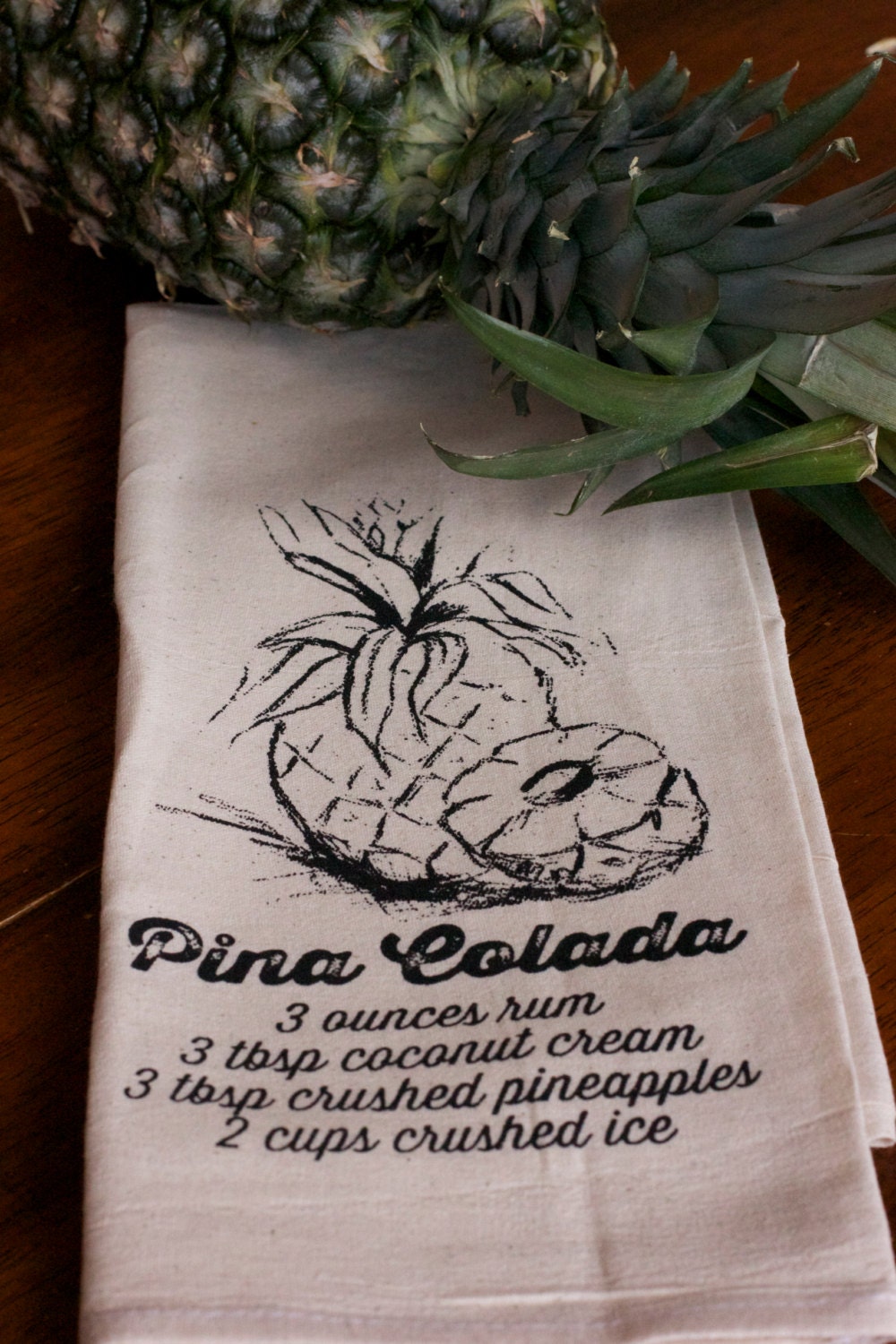 Tea Towel - Hand Printed Organic Flour Sack - Pina Colada