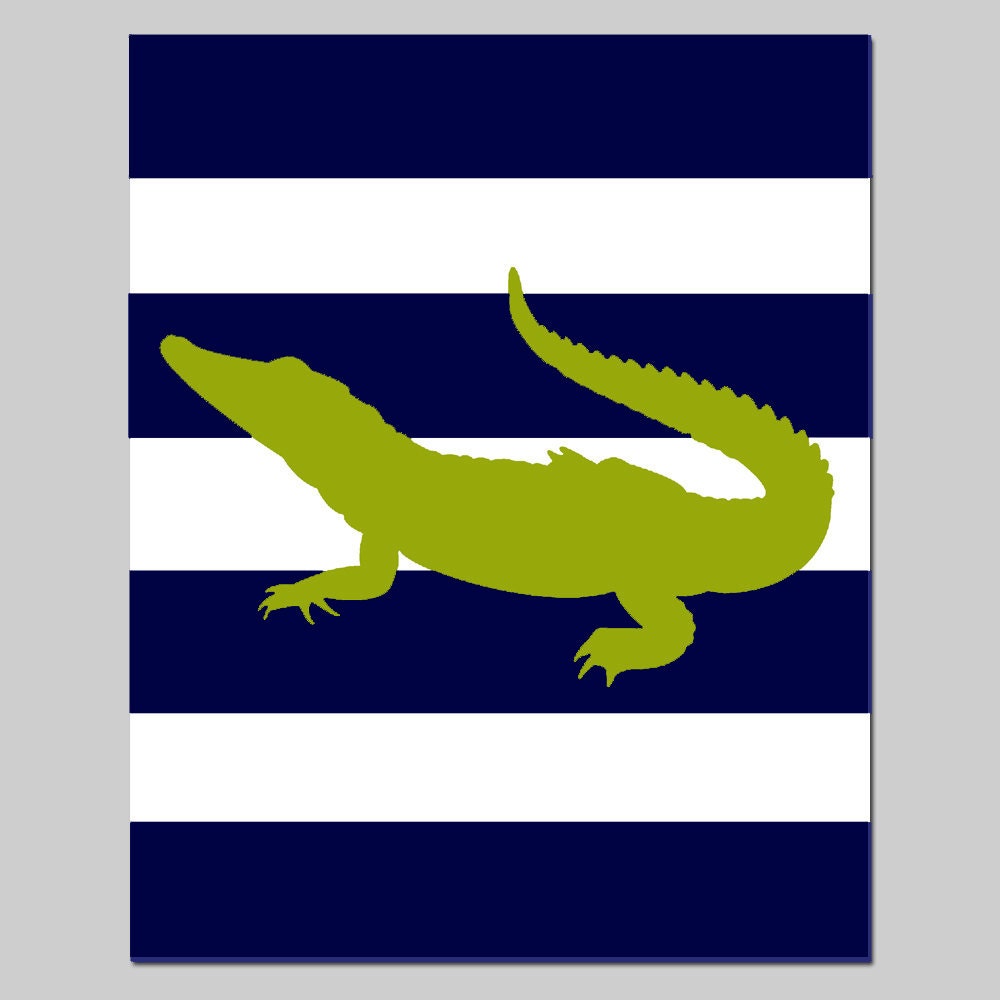 SALE - 8x10 Alligator Stripe Silhouette Print - Dark Navy Blue Black, Olive Green, White