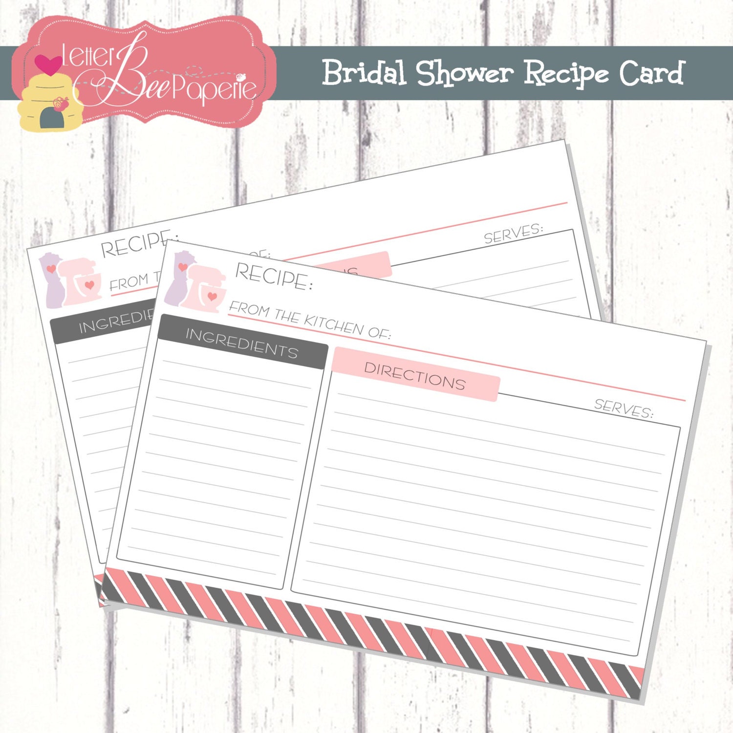 Bridal Kitchen / Recipe Shower Recipe Card- Custom Order to Match the Bride's Colors - Printable Digital File Il_570xn