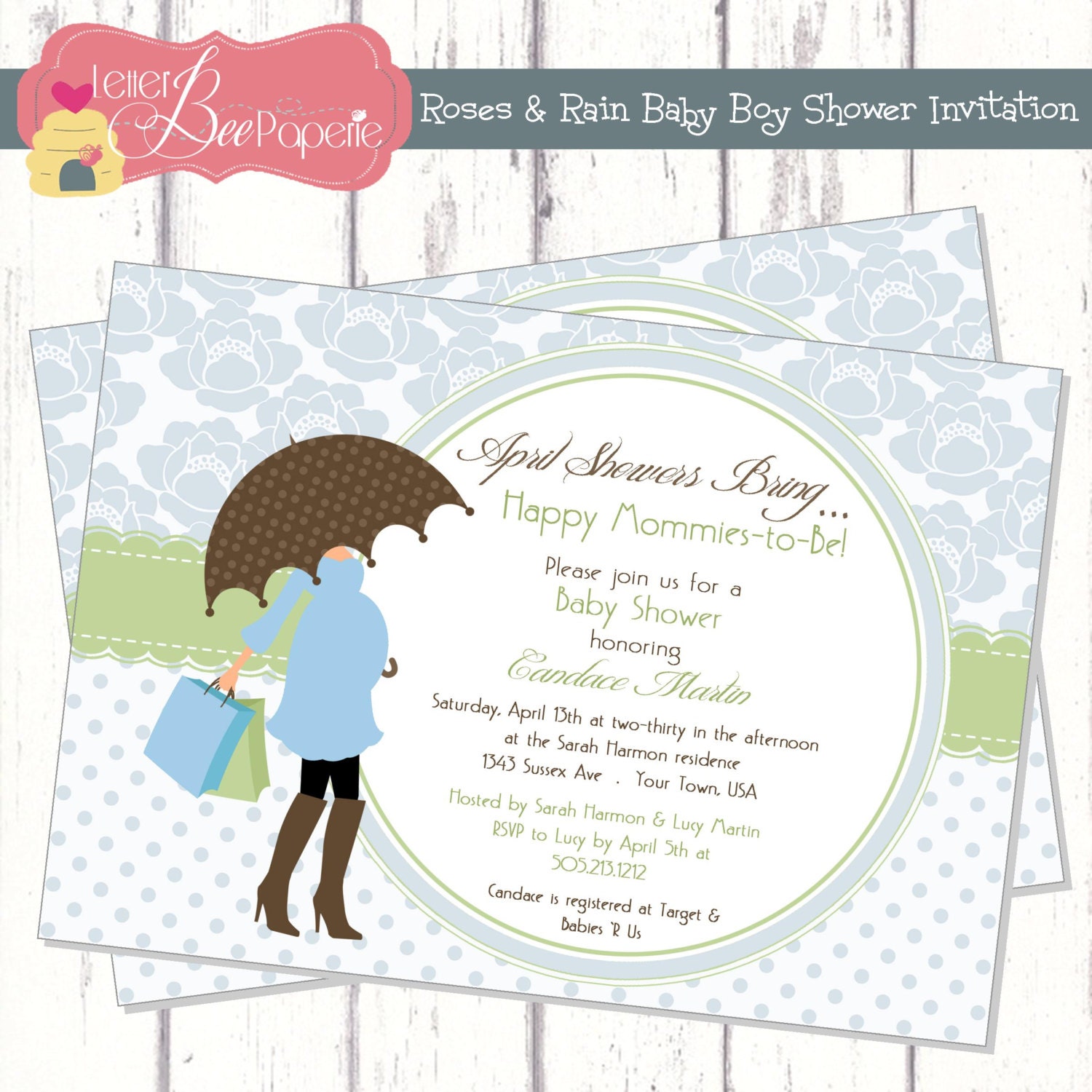 April Showers Boy's Baby Shower Invitation - Printable Digital File Il_570xn