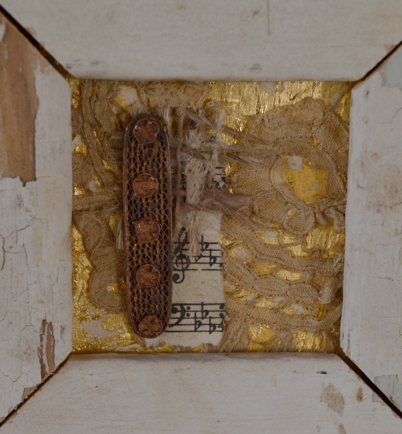 Original Collage in handmade reclaimed wood frame