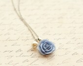Blue Rose Necklace - Bridesmaid Necklace - Flowergirl Necklace - Rose Necklace - Blue Wedding - Something Blue