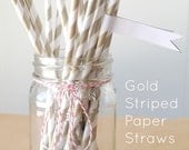 25 Gold Striped Paper Straws, Party Straws, Wedding Straws