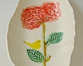 Ceramic Dish, flower dish, spoon rest, floral decor, spring decor, flower and bird