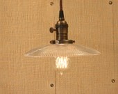 Chandelier Lighting with Vintage Holophane Flat Shade