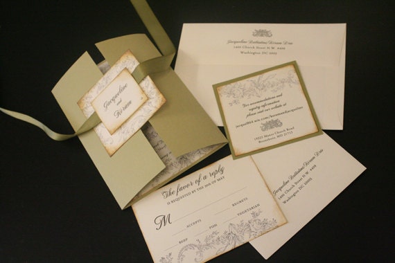 Vintage Wedding Invitation Suite, Flower & Flourish, French Wedding, Romantic, Marie Antoinette Series, Ivory, Silver, Color Options